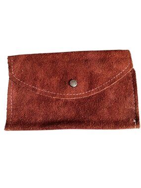 Vintage Suede Coin Purse Hippie Wallet Brown With Snap Button 6x4 1970's Leather